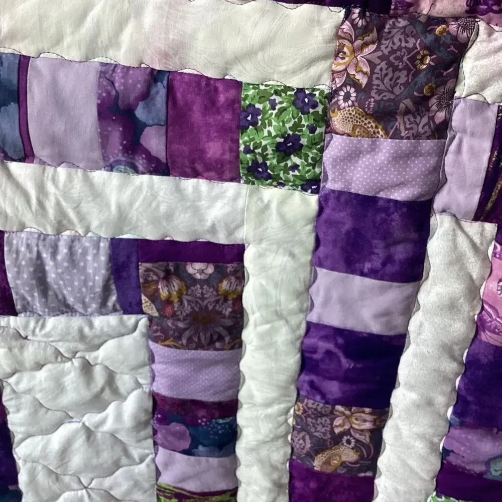 NWT Hand Crafted Purples and White Quilt